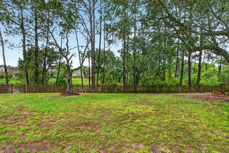 Backyard with trees and fence line at 12949 Chets Creek Dr S, Jacksonville, FL 32224
