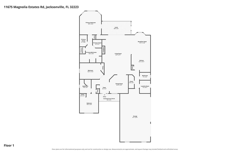 Floor plan of the one-story home at 11675 Magnolia Estates Rd, Jacksonville, FL 32223
