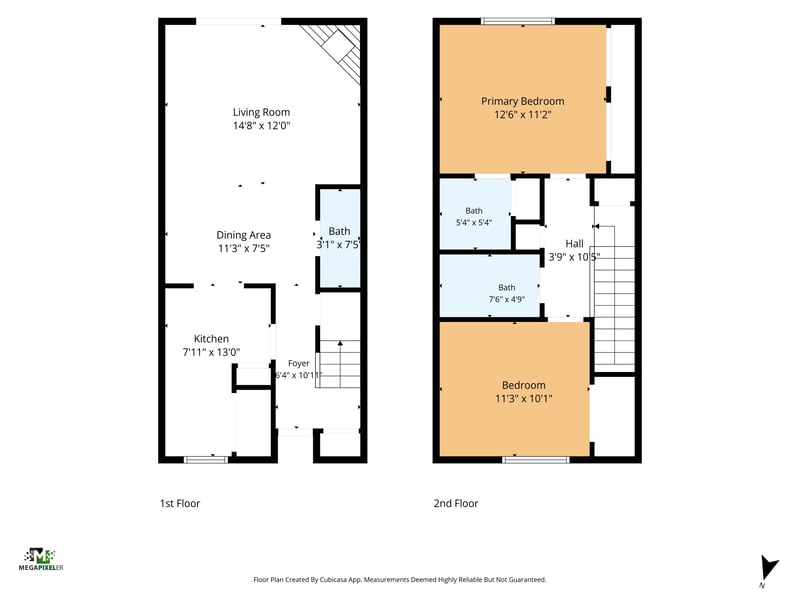 Two-level floor plan showing living areas and bedrooms at 3801 Crown Point Rd, Jacksonville, FL 32257