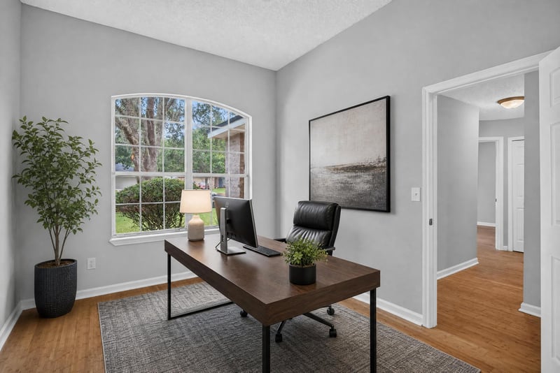 Home office with desk and wood flooring at 456 Bay Point Way N, Jacksonville, FL 32259