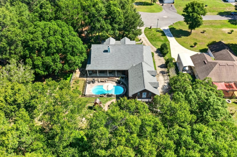 Aerial view of the home with pool and cul-de-sac at 1735 Hagans Ridge Ct