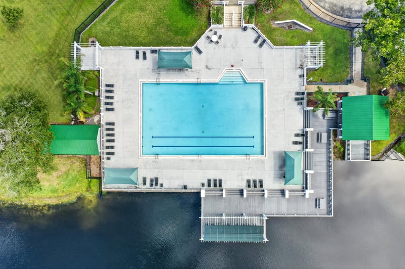 Aerial close-up of community pool in Jacksonville, FL