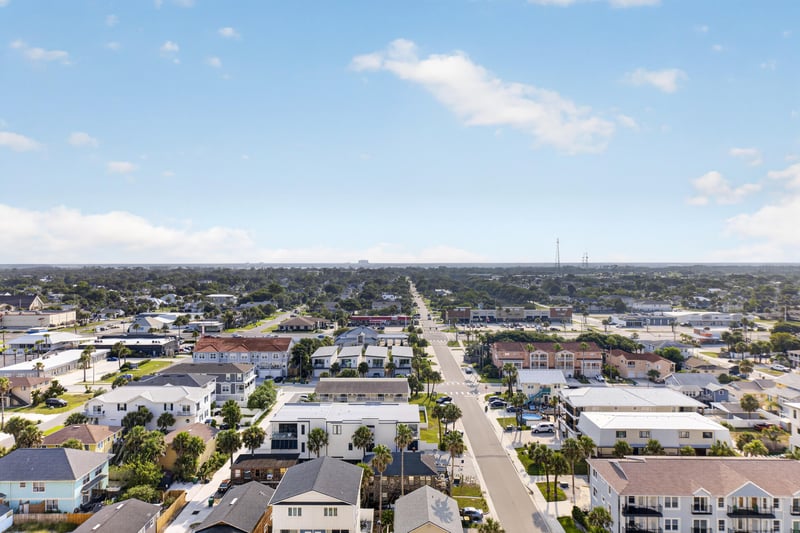 Aerial view of the town inland from the coast in Jacksonville Beach
