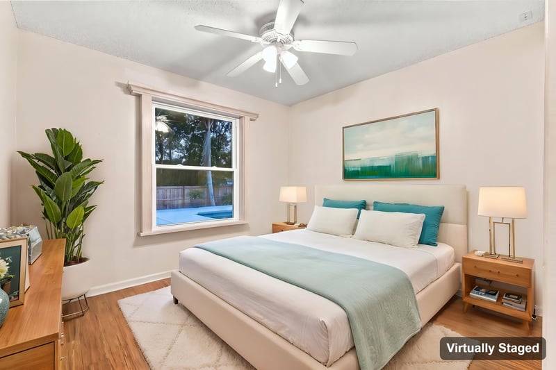 Bedroom, virtually staged, photographed by Megapixeler on Winding Springs Ct, Jacksonville