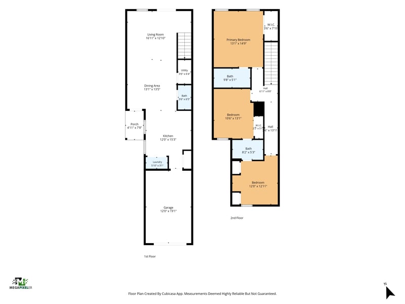 Floor plan of the two-story townhome layout at 9555 Star Dr, Jacksonville, FL 32256