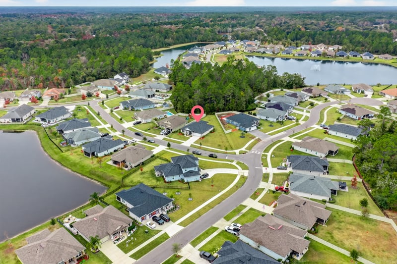 Aerial showing Corner lot at 1733 Austin Lk Wy, Middleburg, FL 32068
