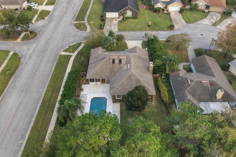 Aerial view of the home and surrounding neighborhood, photographed by Megapixeler on Winding Springs Ct, Jacksonville