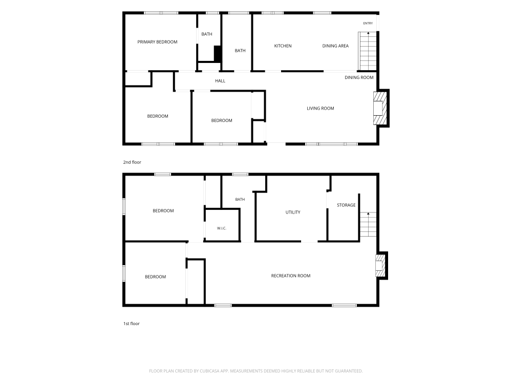 Main level floor plan showing kitchen, living room, and primary bedroom