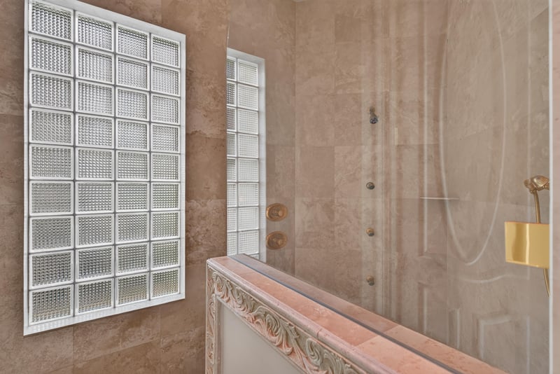 Primary bath glass block window detail at 344 Broward Rd, Jacksonville, FL