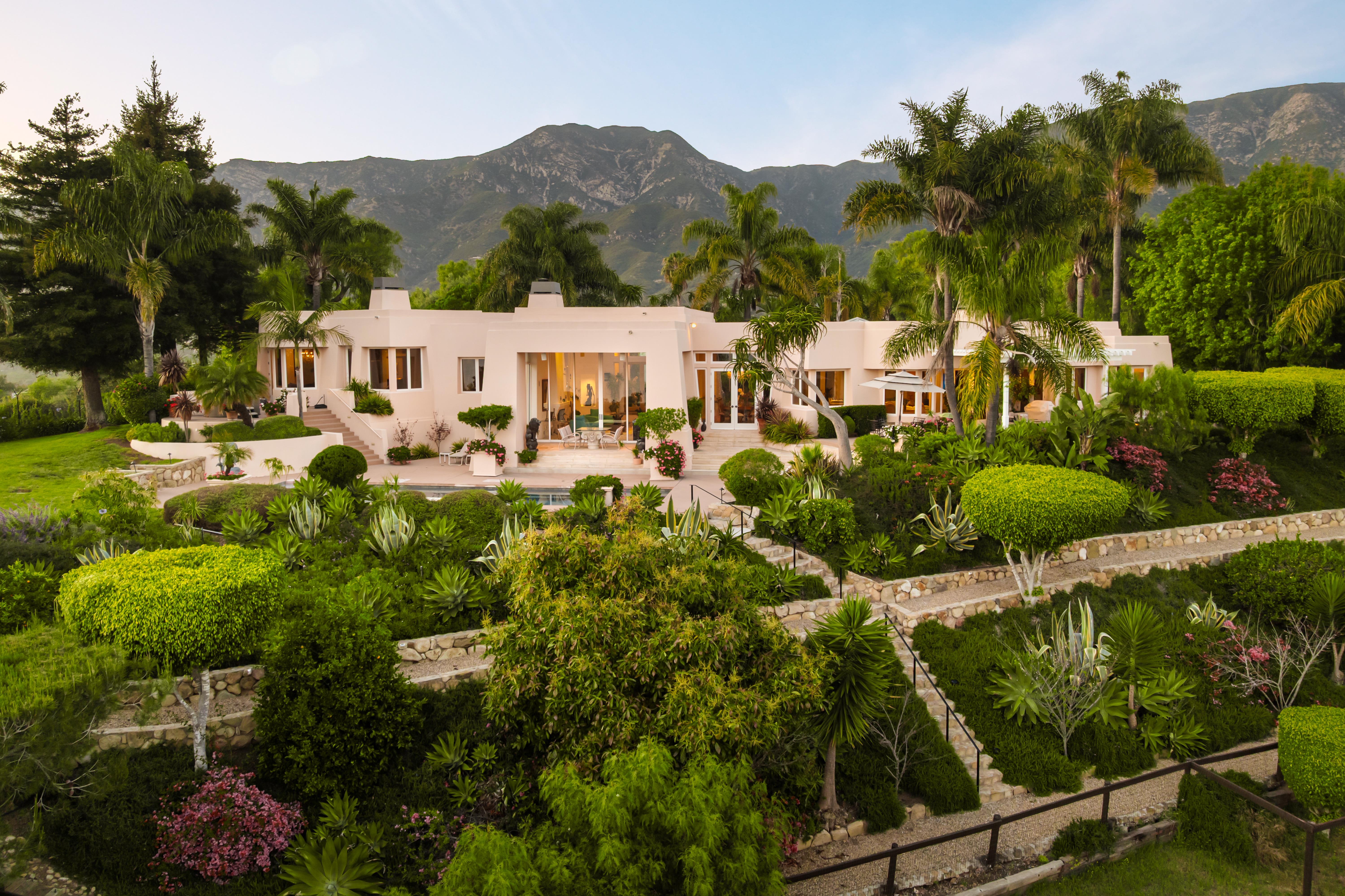 Real estate drone photography of 11 Hunt Drive Santa Barbara with sweeping Santa Ynez Mountain backdrop by VirTour Media