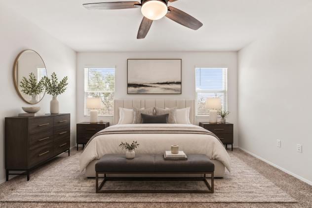 Primary bedroom, virtually staged