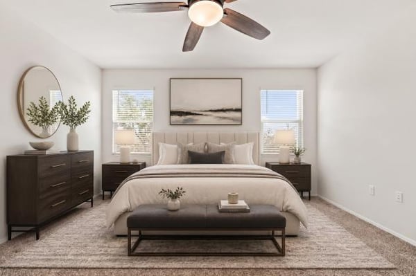 Primary bedroom, virtually staged