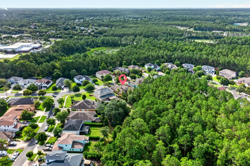 Aerial view of wooded neighborhood in Ponte Vedra Beach, FL