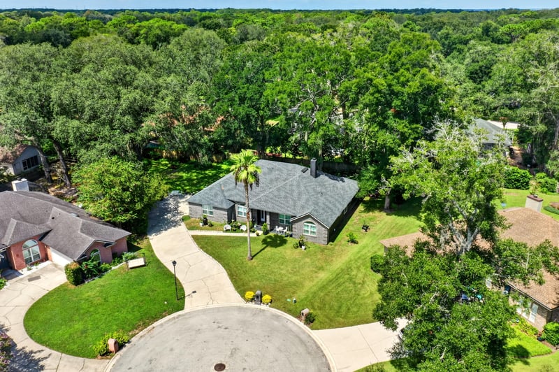 Aerial view of the home and curved driveway at 1346 Gately Ct, Jacksonville, FL 32225