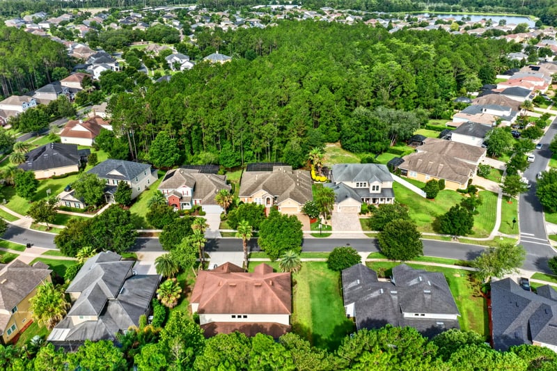 Aerial view of neighborhood rooftops in Ponte Vedra Beach, FL