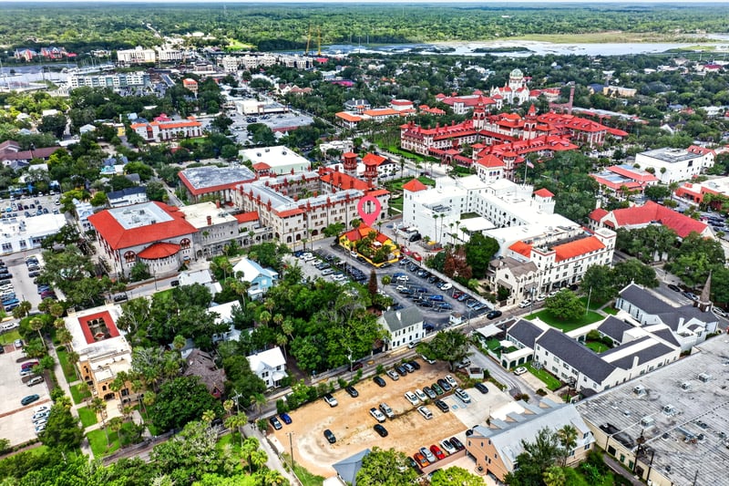 Aerial view of downtown St. Augustine and the bayfront
