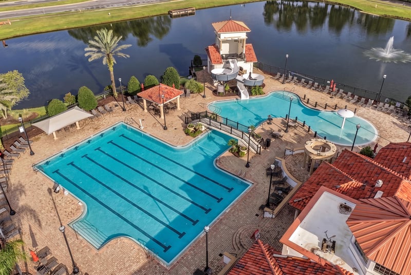 Aerial view of community pool in Murabella