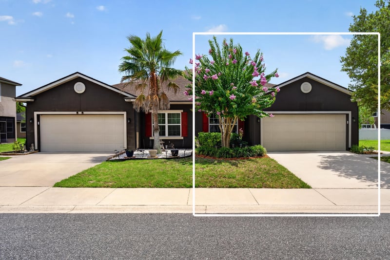 Front exterior in daylight with white outline marking the home at 2378 Caney Oaks Dr, Jacksonville, FL
