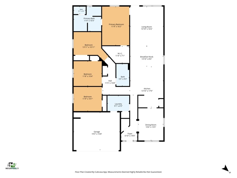 Floor plan of the four-bedroom home at 9846 Olivia St, Jacksonville, FL