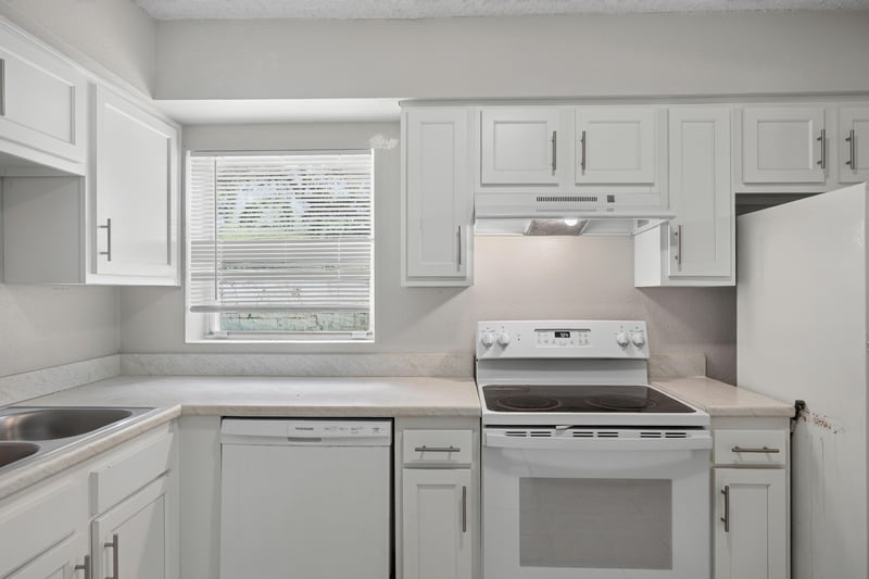 Kitchen with electric range and white cabinetry at 2658 Trollie Ln apt 1, Jacksonville, FL 32211