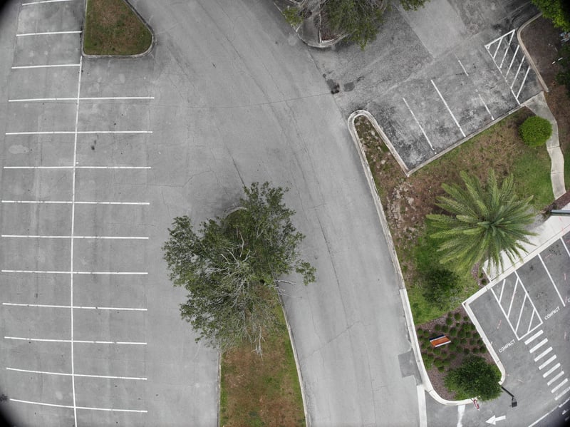 Aerial view of landscaped median and drive at 9406 Atlantic Blvd, Jacksonville, FL 32225