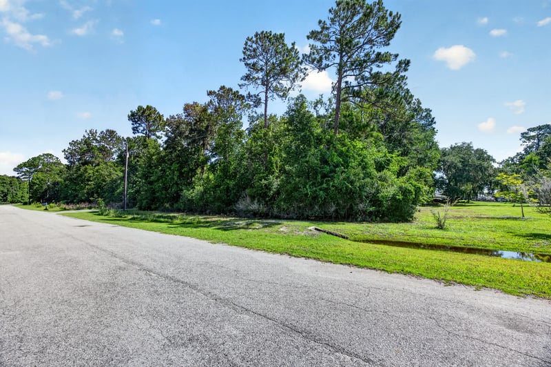 Low aerial view of the road leading toward the lot at 110 River Shores Rd, Palatka, FL 32043