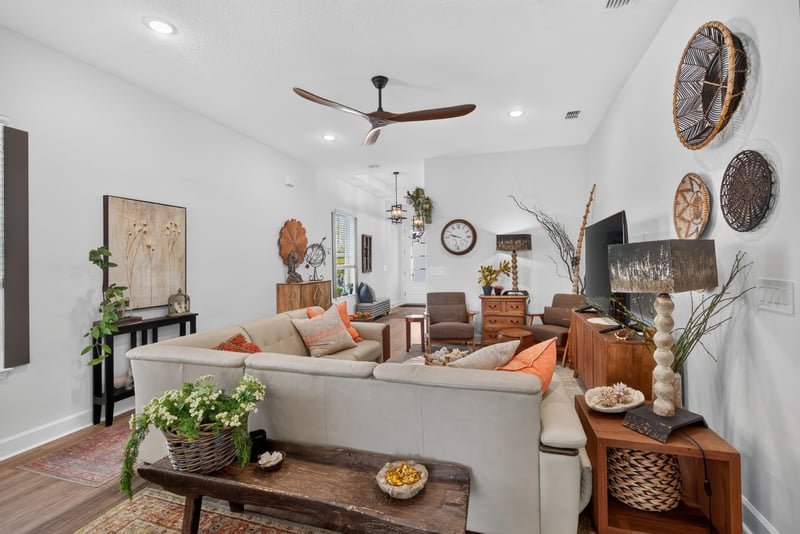 Living room with sofa and view toward entry at 129 Amberwood Dr, St. Augustine, FL
