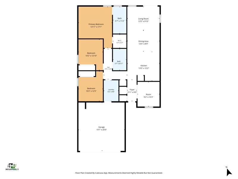 Floor plan of 3-bedroom, 2-bath home at 7253 Townsend Village Ct, Jacksonville, FL