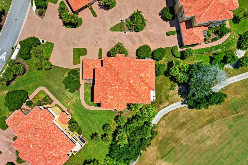 Aerial straight down on the home's tile roofline at 140 Ave De La Mer, Palm Coast, FL 32137