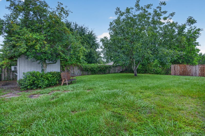 Backyard with grass and mature trees at 11462 Elane Dr, Jacksonville, FL