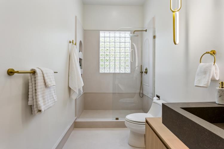 Microcement shower wall and glass enclosure, Paradise Valley