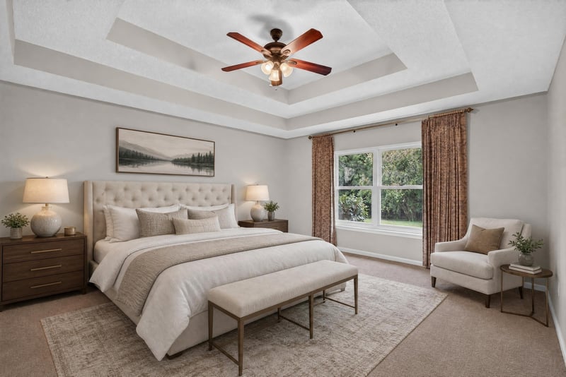 Primary bedroom furnished with bed and tray ceiling at 1955 GUARDED Way, Fleming Island, FL 32003