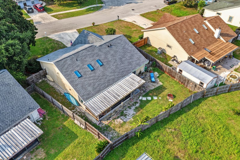 Aerial backyard view with roofline at 13020 Medford Ln, Jacksonville, FL 32225