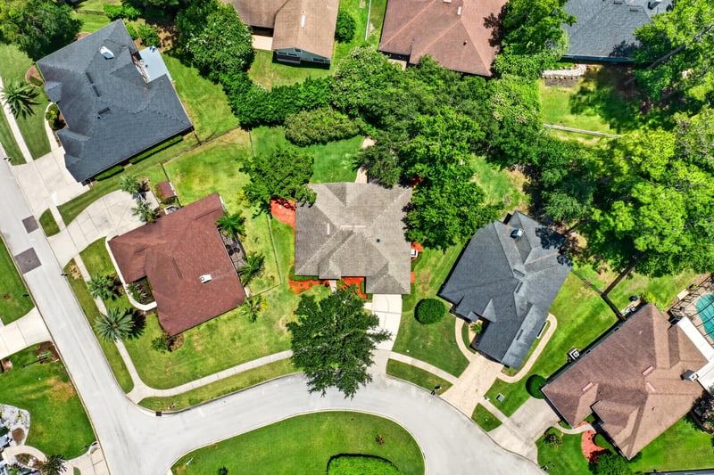 Aerial view of the home on a cul-de-sac in Fleming Island, FL