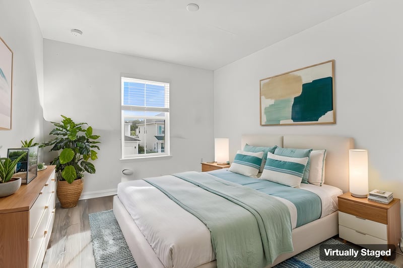 Bedroom staged with decor, photographed by Megapixeler on Torres Trace, St. Augustine