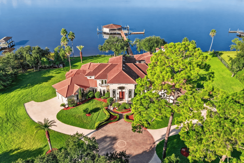 Aerial view of the home on the waterfront at 344 Broward Rd, Jacksonville, FL