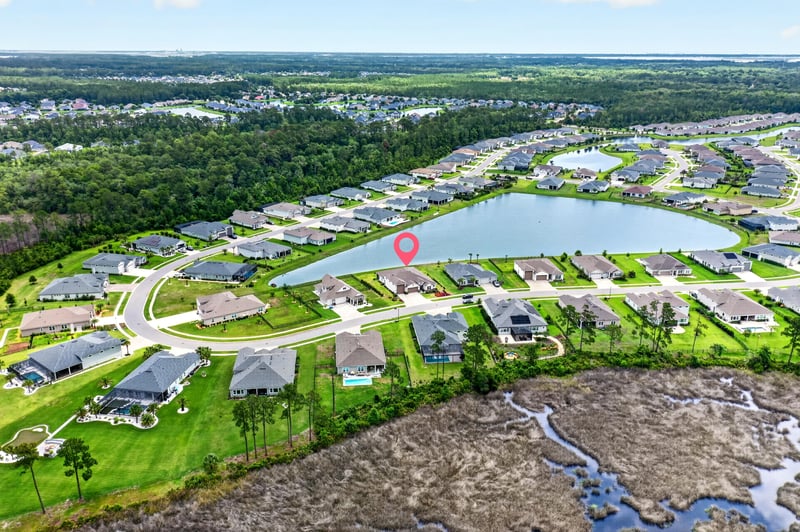 Drone view of the neighborhood and marsh in Fernandina Beach, FL