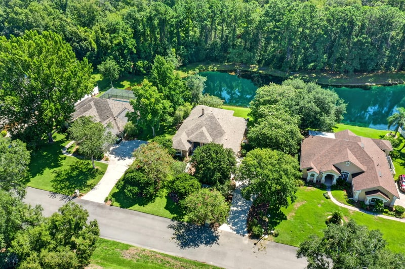 Aerial of the pond and driveways in Jacksonville, FL
