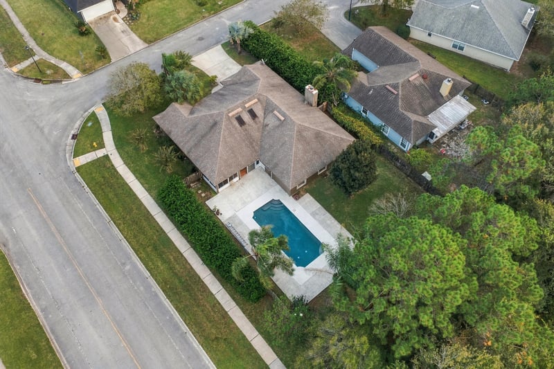 Aerial view of the home and neighboring streets, photographed by Megapixeler on Winding Springs Ct, Jacksonville