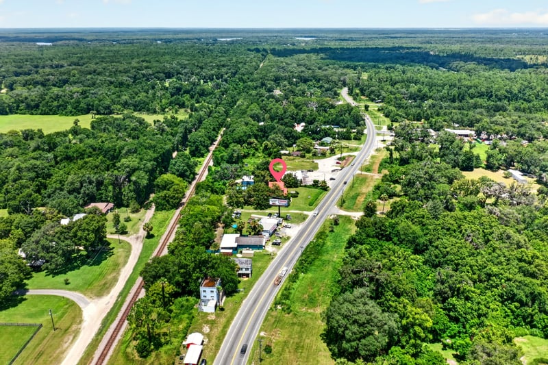 Aerial view of US-17 and surrounding rural land in Satsuma, FL
