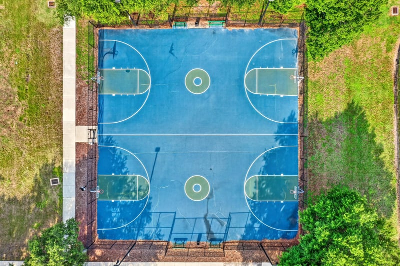 Aerial of community basketball courts in South Hampton