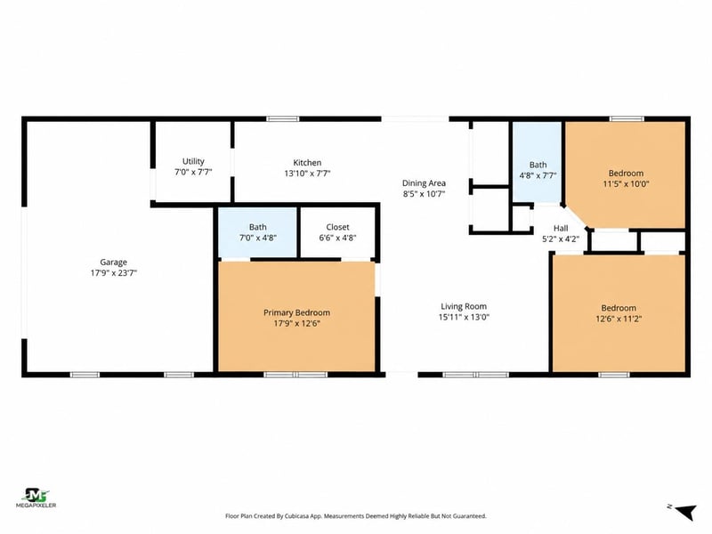 Floor plan showing three bedrooms, two baths and garage at 2829 Blackberry Ave