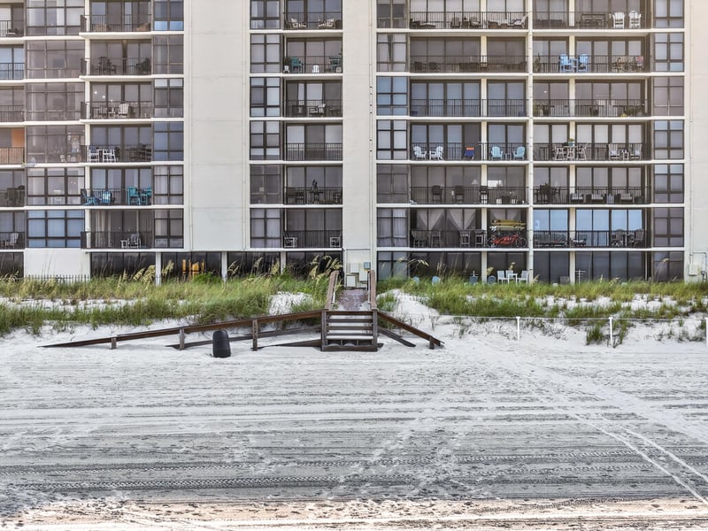 Aerial close view of building balconies in Jacksonville Beach