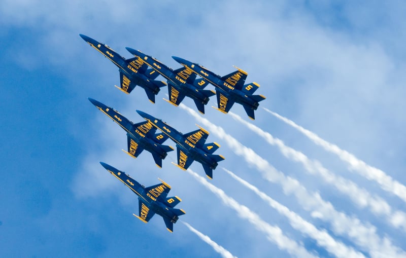 Blue Angels jets flying in formation over Jacksonville