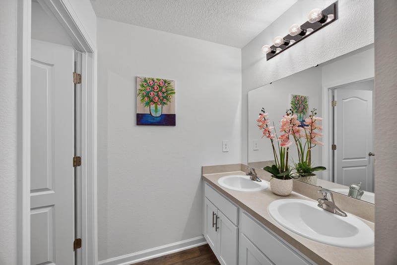 Bathroom vanity with sink and mirror at 65255 Frst Glen Ln, Yulee, FL 32097