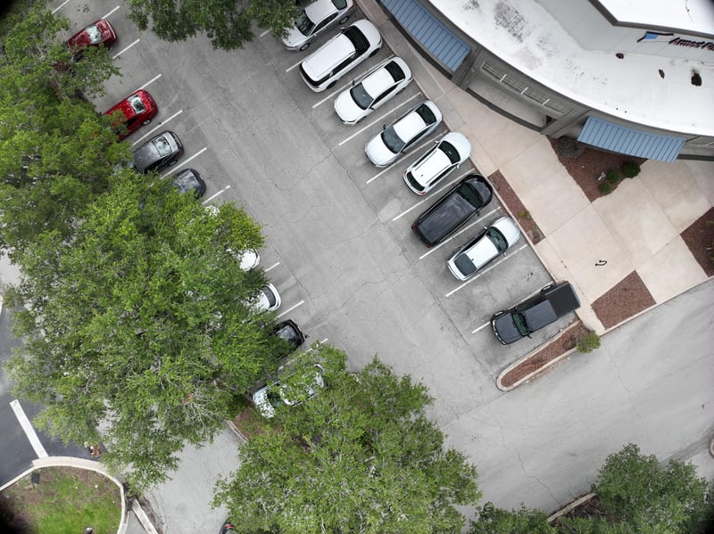 Aerial view of structure rooftop and parking rows at 9406 Atlantic Blvd, Jacksonville, FL 32225