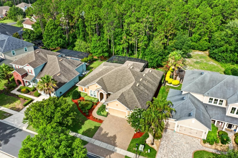 Aerial view of home circled within its street in Ponte Vedra Beach, FL