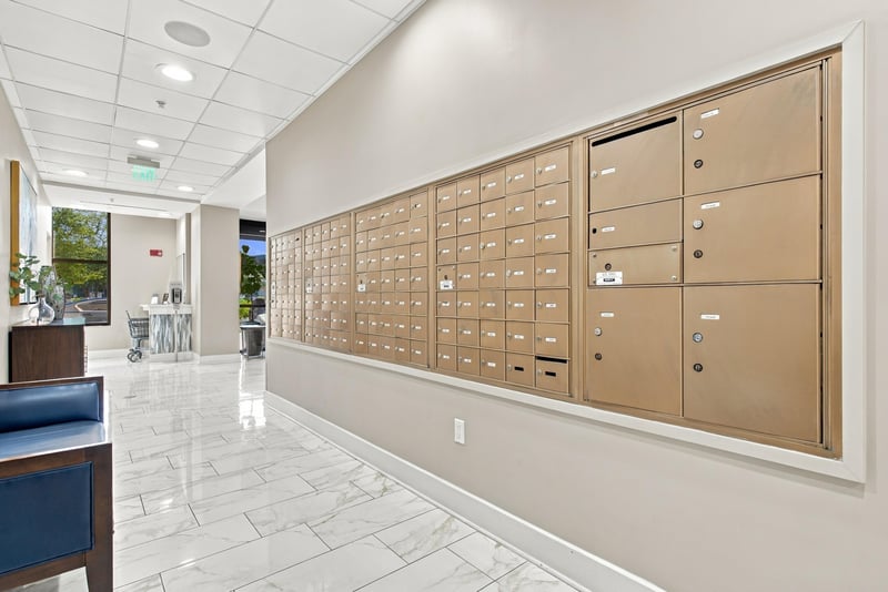Mail room with resident mailboxes in San Marco Place