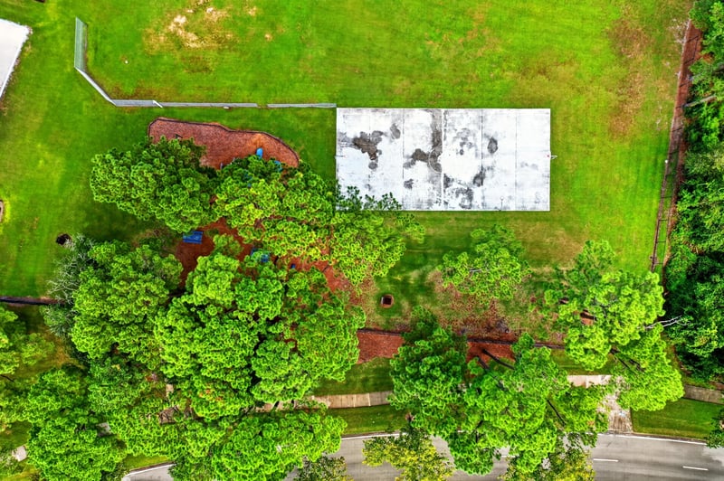 Aerial view of wooded community grounds in Jacksonville, FL