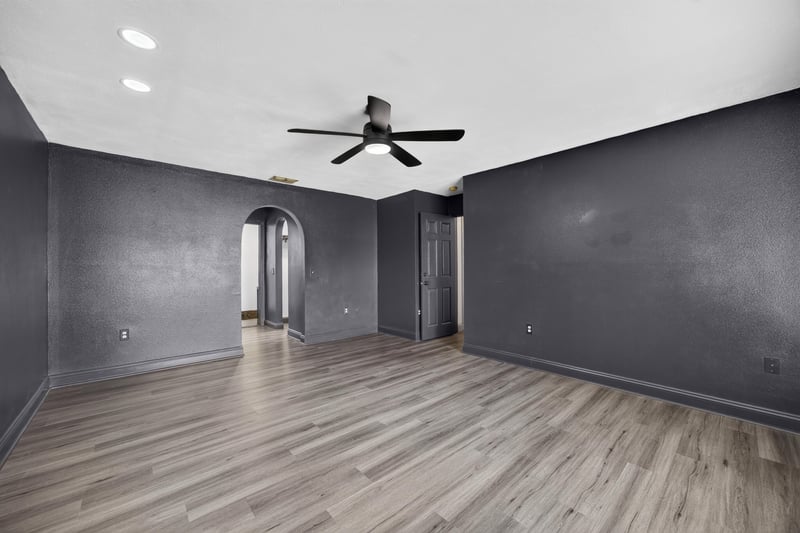 Bedroom with gray walls and ceiling fan at 3428 Glenn Hollow Ct, Jacksonville, FL 32226